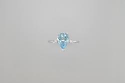 BAGUE OR GRIS 750/00 3.33g 1 TOPAZE BLEUE 2 DIAMANT 0.07CT T54