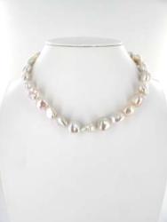 COLLIER ACIER EAU DOUCE CHINE 12/14MM KESHI BLANCHE