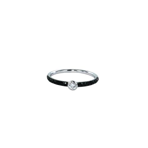 BAGUE OR GRIS 750/00 1.80g 1 DIAMANT 0.09CT 32 DIAMANTS NOIRS 0.12CT