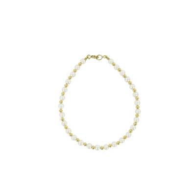 BRACELET OR JAUNE 375/00 PERLE DE CULTURE EAU DOUCE CHINE 3,5/4MM