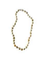 COLLIER OR JAUNE 750/00  EAU DOUCE CHINE 7,5/8MM BAROQUE BLANC