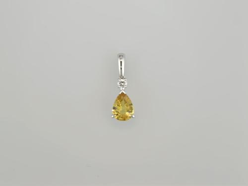 PENDENTIF OR GRIS 750/00 PENDENTIF OR GRIS 750/00 0.70g 1 DIAMANT 0.03CT 1 SAPHIR NATUREL JAUNE