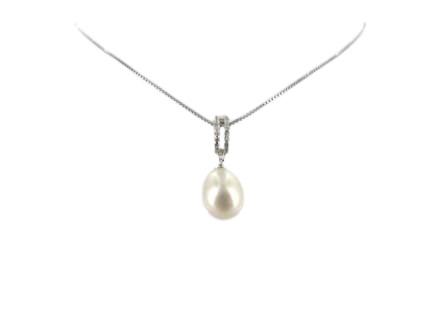 COLLIER ARGENT 925/00 2.60g EAU DOUCE CHINE 9/9,5MM POIRE BLANCHE