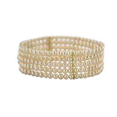 BRACELET ELASTIQUE OR JAUNE 750/00 PERLE D'EAU DOUCE CHINE 3,5/4MM