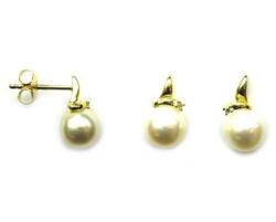 BO OR JAUNE 750/00 1.00g EAU DOUCE CHINE 7/7,5MM RONDE 2 DIAMANT BLANC 0.01CT