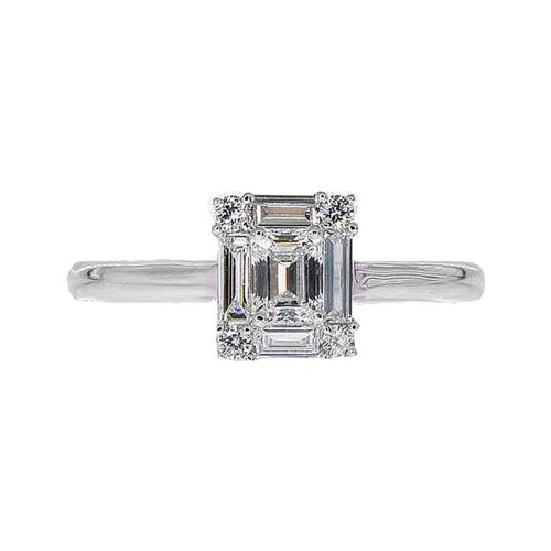 BAGUE OR GRIS 750/00 2.50g 4 DIAMANT BAGUETTE BLANC D0.30(EM)+0.21(4bg)+0.07(4r) G2.50