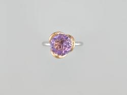 BAGUE OR ROSE 750/00 1.30g ARGENT 3.36g 1 AMETHYSTE 3.42CT