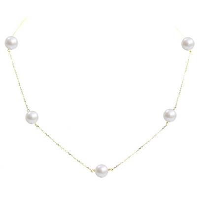 COLLIER OR JAUNE 750/00 PERLE DE CULTURE EAU DOUCE CHINE 8/8,5MM