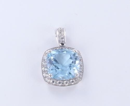 PENDENTIF ARGENT 925/00 TOPAZE BLEUE ZIRCON