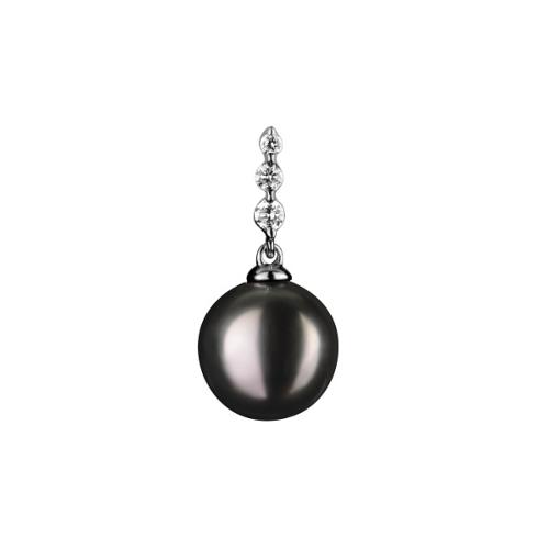 PENDENTIF OR GRIS 750/00 0.30g MERS DU SUD TAHITI 9/10MM RONDE NOIRE 3 DIAMANT BLANC 0.06CT