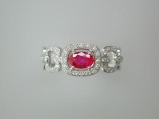 BAGUE ARGENT 925/00 T53  RUBIS ZIRCON OV6X4