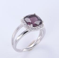 BAGUE ARGENT 925/00 T54 RHODOLITE ZIRCON