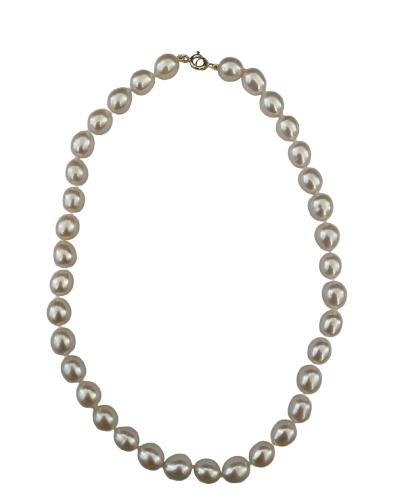 COLLIER OR JAUNE 750/00 0.44g EAU DOUCE CHINE 9/10MM GRAIN DE RIZ BLANCHE