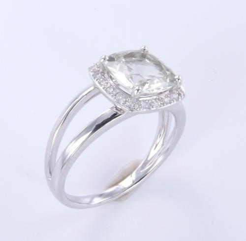 BAGUE ARGENT 925/00 ZIRCON QUARTZ VERT T54