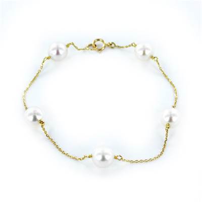 BRACELET OR JAUNE 750/00 PERLE DE CULTURE EAU DOUCE CHINE 8/8,5MM