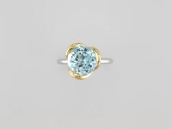 BAGUE OR JAUNE 750/00 1.30g ARGENT 3.36g 1 TOPAZE BLEUE 3.06CT