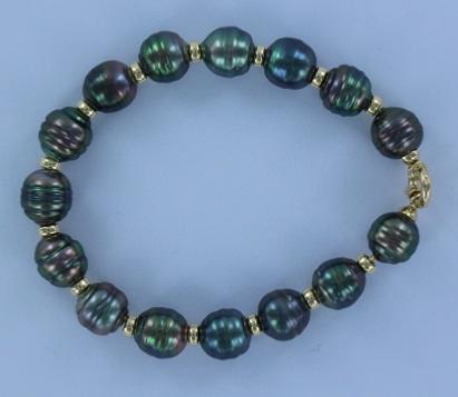 BRACELET OR JAUNE 750/00 1.70g MERS DU SUD TAHITI 9/10MM SEMI-RONDE